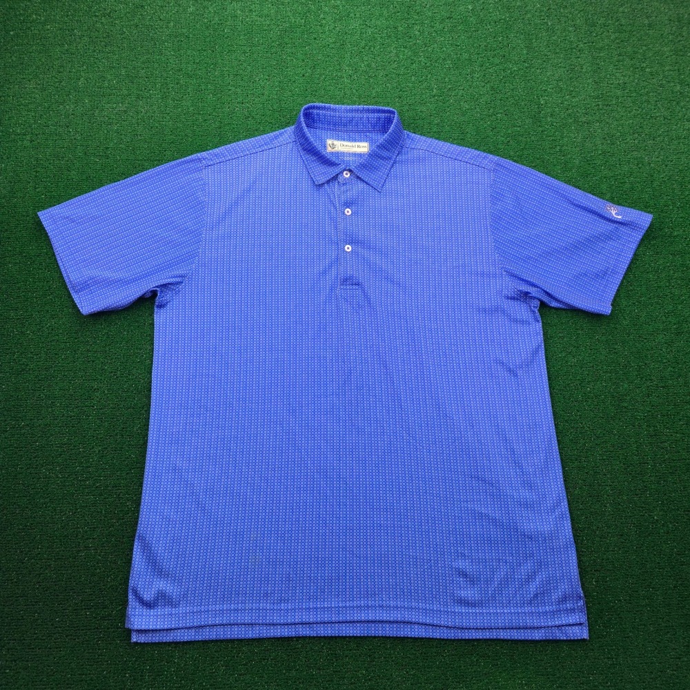 Donald Ross Sportswear Mens Large Blue White Geometric Micro Print Golf Polo‎